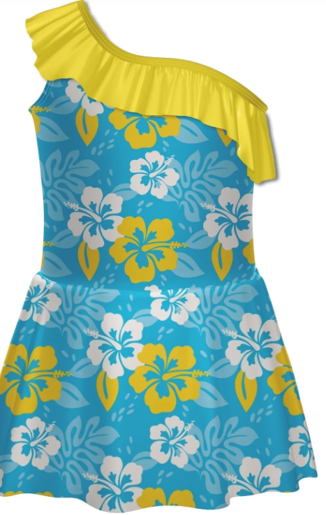 Surfs Up Flowers One Shoulder with Ruffle Dress – Sky Blue Surfs Up Flowers One Shoulder with Ruffle Dress – Sky Blue