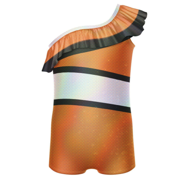 Fish One Shoulder Biketard with Ruffle – Orange