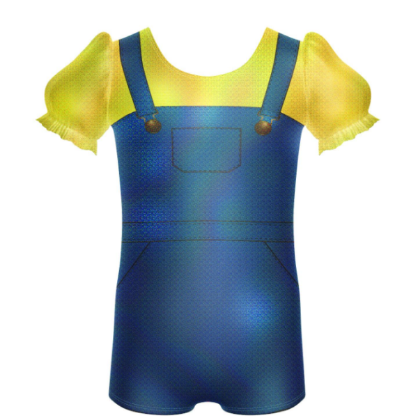 Underlings Hologram Puff Sleeve Biketard – Yellow with black bows
