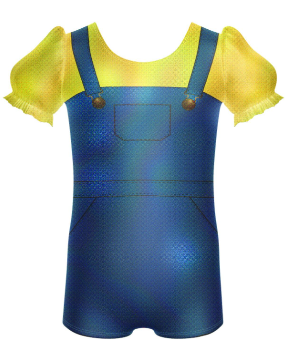 Underlings Hologram Puff Sleeve Biketard – Yellow with blue bows on sleeve Underlings Hologram Puff Sleeve Biketard – Yellow with blue bows on sleeve