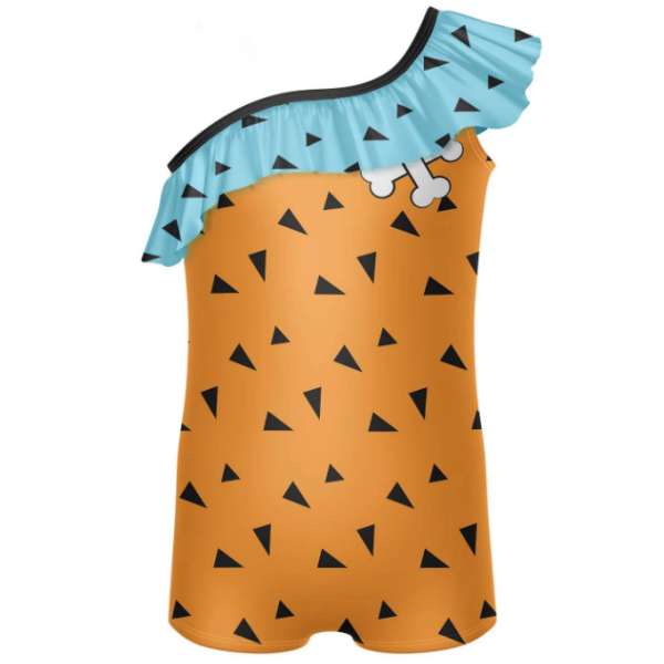 Stone Age Triangles One Shoulder Biketard with Ruffle – orange
