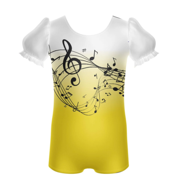 Musical Puff Sleeve Biketard – yellow