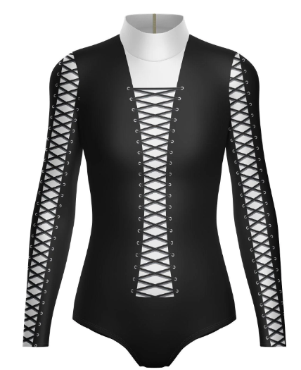 Laced Up LS Tneck Zipper Back Leotard-white Laced Up LS Tneck Zipper Back Leotard-white