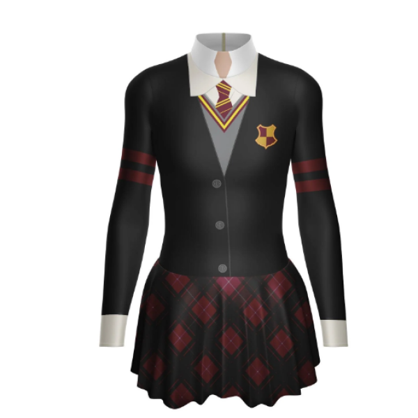 School of Spells LS Tneck Biketard with Skirt- burgundy