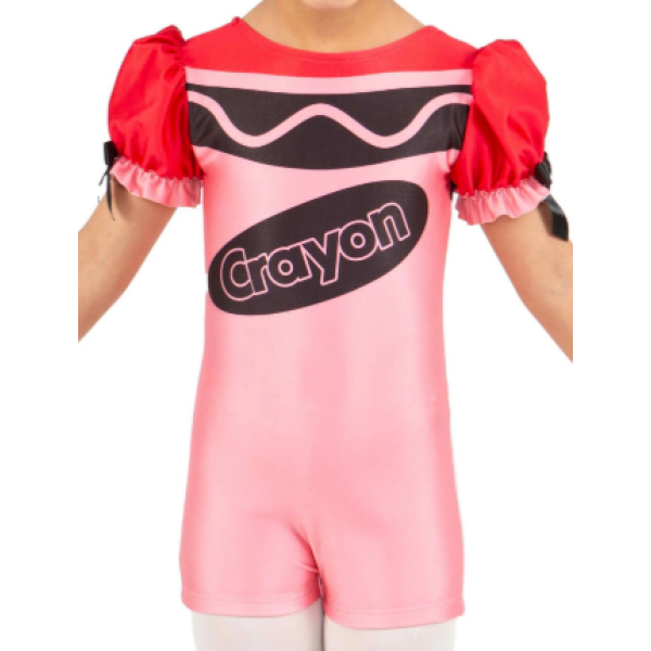 Crayons Puff Sleeve Biketard - red