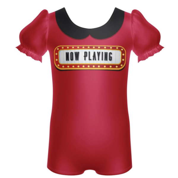 Movie Night Now Playing Puff Sleeve Biketard – red