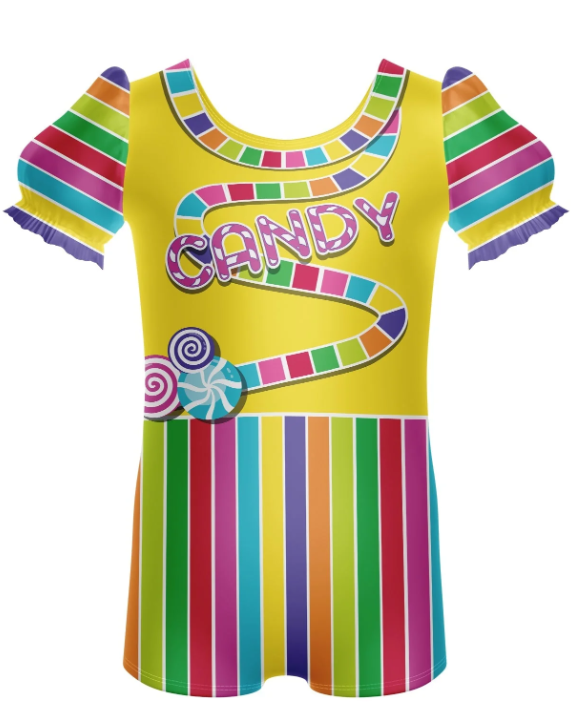 Candyland puff sleeve biketard – yellow Candyland puff sleeve biketard – yellow