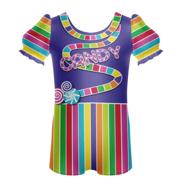 Candy Land Puff Sleeve Biketard - purple