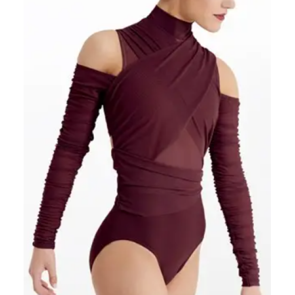 Balera – Cold Shoulder Mesh Leotard – Raisin
