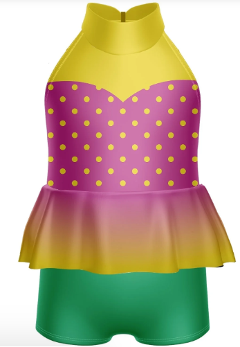 Gogo Flamingo Polkadot Halter Collar with Peplum Biketard Gogo Flamingo Polkadot Halter Collar with Peplum Biketard